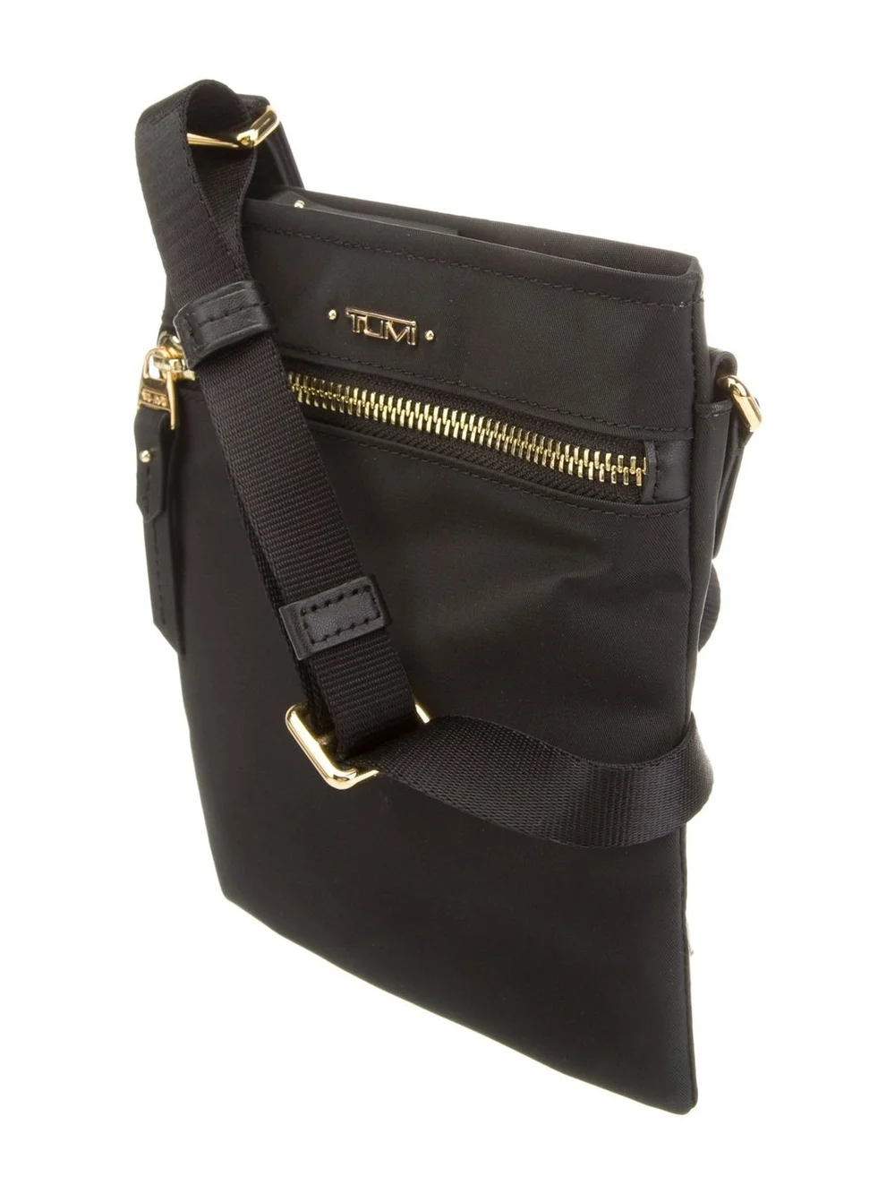 Tumi Black Nylon Crossbody Bag with Gold Hardware